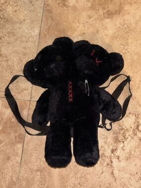 Two-Headed Black Teddy Bear Backpack